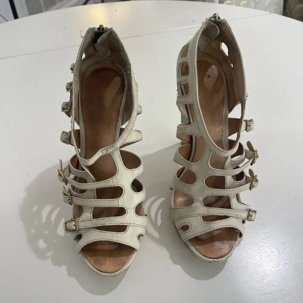 L.A.M.B Gwen Stefani LAMB DAVIN Natural Leather Strappy Pumps Size 8.5